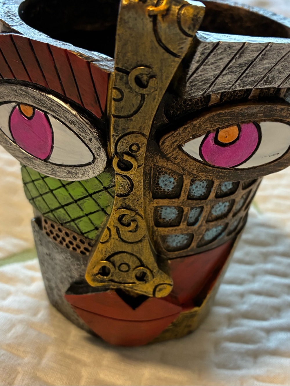Decorative Colorful Owl Sculpture - Multicolor Home Art